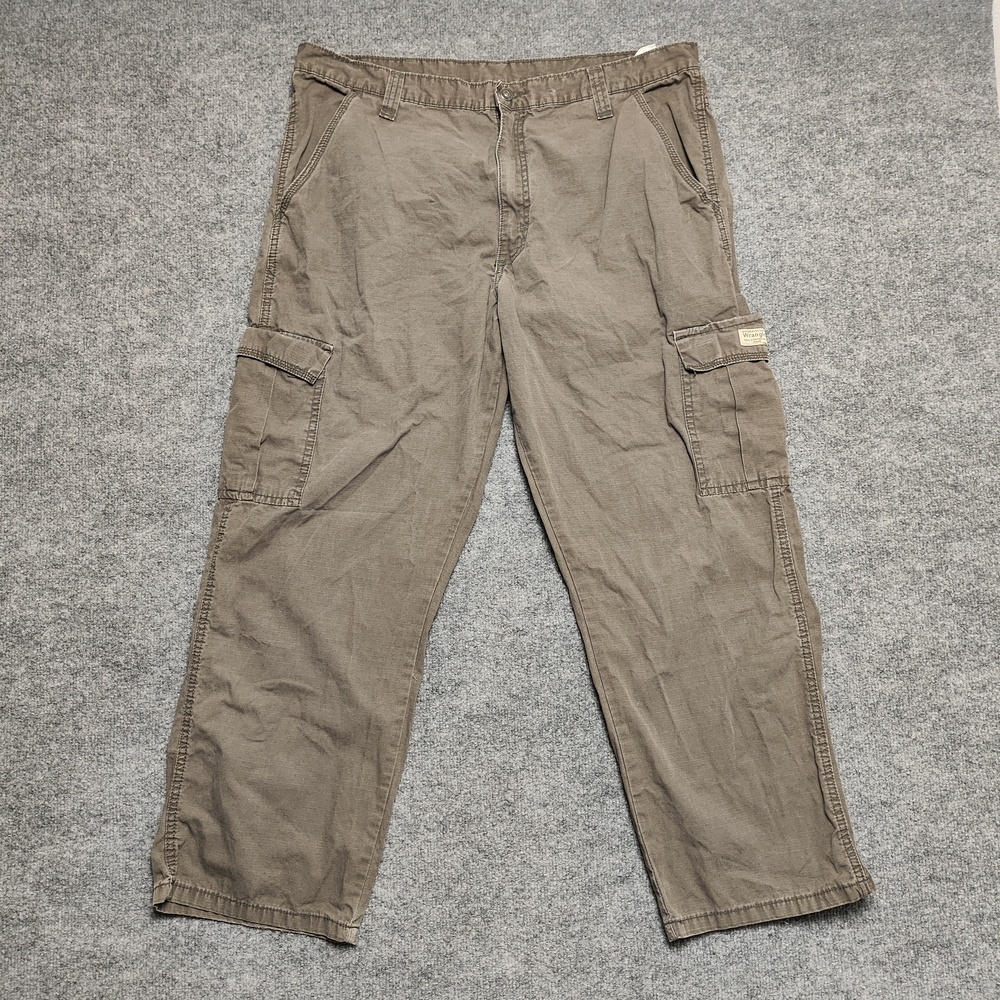 Wrangler Pants Mens 38x29 Brown Relaxed Fit Canvas Cargo Straight Leg Casual